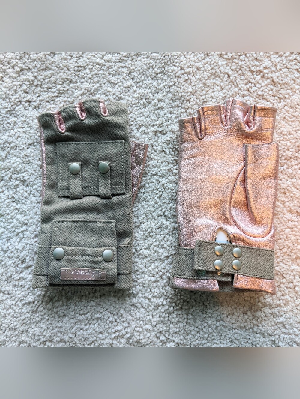 D&G Vintage Gloves Metallic Pink Leather And Army Green